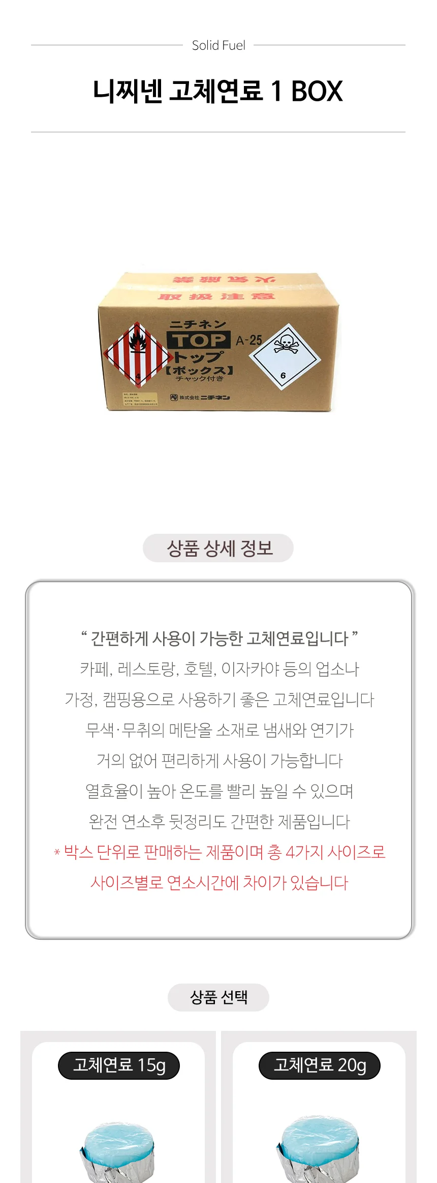 니찌넨 연료 캠핑 (1BOX) 고체연료 30g 268개 상세 이미지 3